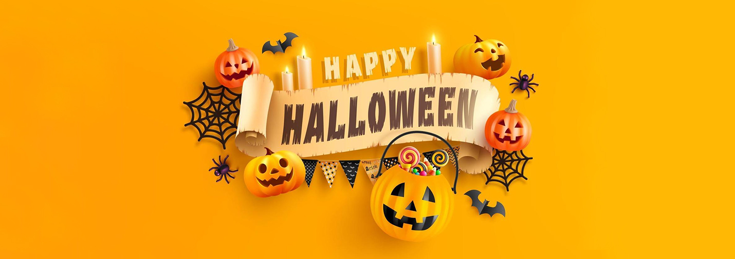 Happy-Halloween-Banner-Template-with-Pumpkin-and-Elements-on-Orange-Helloween-Banner